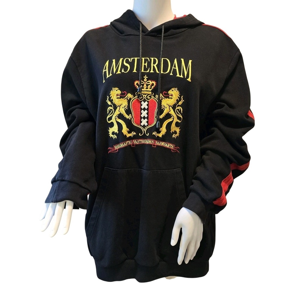 Amsterdam Hoodie Men's L Black Embroidered Lion Streetwear Cotton "Fox Originals